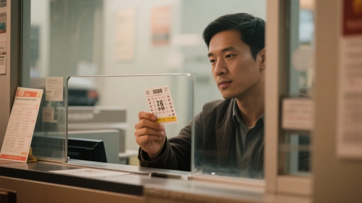 兑奖窗口前冷静思考与规划的氛围感照片